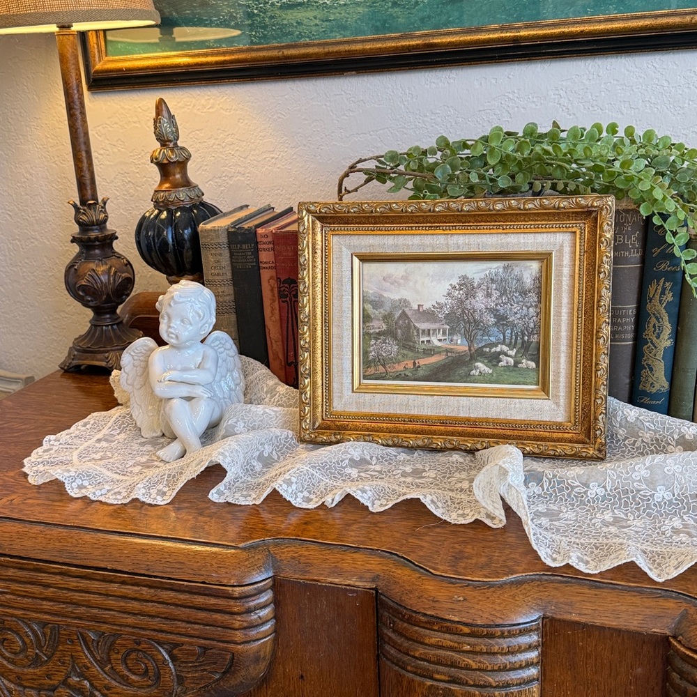 SOLD 1960's Currier & Ives "American Homestead Spring" Framed Lithograph - Picture 14 of 14